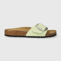 Birkenstock slapi de piele Madrid Big Buckle femei, culoarea verde, 1026564