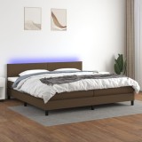 vidaXL Pat cu arcuri, saltea și LED, maro &icirc;nchis, 200x200 cm, textil
