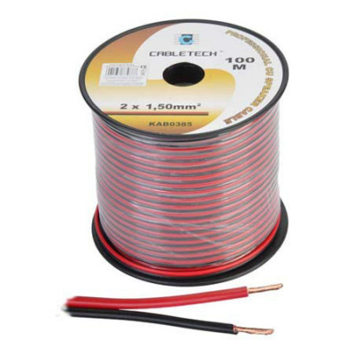 Cablu difuzor Cabletech, cupru, 1.5 mm, rola 100 m, negru/rosu foto
