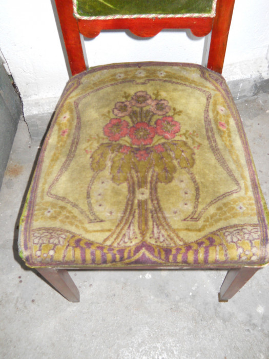 Set patru scaune,lemn traforat,tapiterie originala,elemente Louis 16