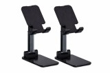 Cumpara ieftin Set 2 suporturi telefon pliabile reglabile, compatibile smartphone si tableta pana la 10 inch (25.4 cm), antiderapante, negru