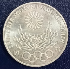 (A1055) MONEDA DIN ARGINT GERMANIA - 10 MARK 1972, LIT. G, OLIMPIADA DE LA MUNCHEN