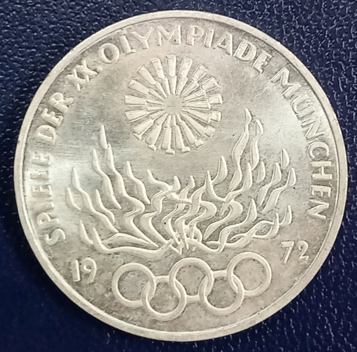 (A1055) MONEDA DIN ARGINT GERMANIA - 10 MARK 1972, LIT. G, OLIMPIADA DE LA MUNCHEN