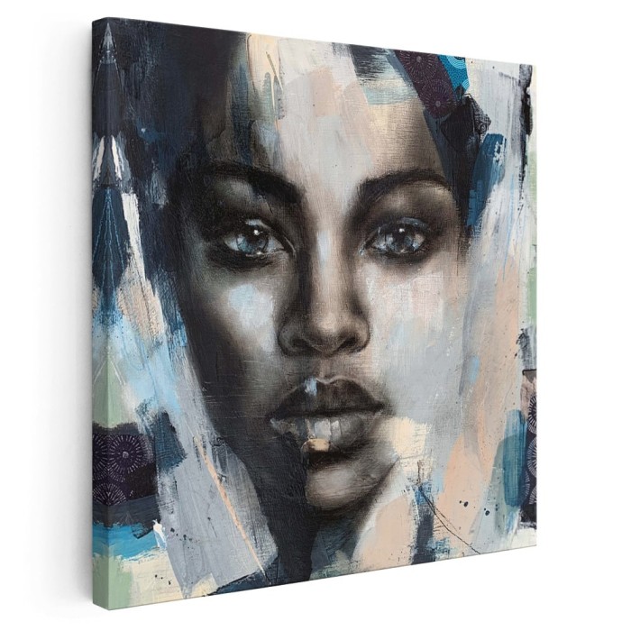 Tablou portret acrilic femeie, maro 1329 Tablou canvas pe panza CU RAMA 30x30 cm