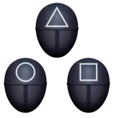 Set trei masti pentru carnaval, Squid Game, Triunghi, Patrat, Cerc, Negru