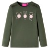 Tricou pentru copii cu m&acirc;neci lungi, kaki, 104, vidaXL
