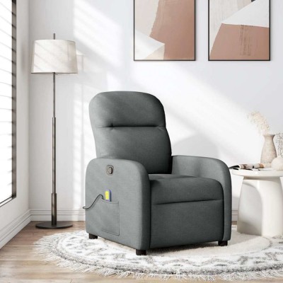 vidaXL Fotoliu reclinabil cu masaj, gri &amp;icirc;nchis, material textil 4015533 foto