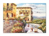 Cumpara ieftin Tablou pictat manual, La terasa unde ne-am cunoscut, 100x70cm ulei pe panza in cutit efect 3D
