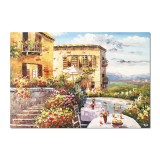 Tablou pictat manual, La terasa unde ne-am cunoscut, 100x70cm ulei pe panza in cutit efect 3D