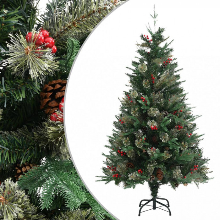 vidaXL Brad de Crăciun cu conuri de pin, verde, 150 cm, PVC&amp;PE