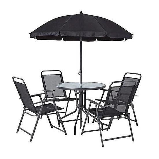 Set mobilier gradina/terasa, gri, 1 masa, 4 scaune, 1 umbrela, Leticia Grey  GartenVIP DiyLine, Strend Pro | Okazii.ro