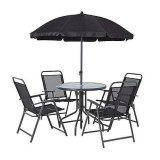 Set mobilier gradina/terasa, gri, 1 masa, 4&nbsp;scaune, 1 umbrela,&nbsp;Leticia&nbsp;Grey GartenVIP DiyLine, Strend Pro