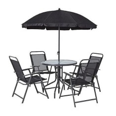 Set mobilier gradina/terasa, gri, 1 masa, 4 scaune, 1 umbrela, Leticia Grey GartenVIP DiyLine foto