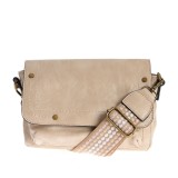 Geanta crem casual cu bareta impletita ajustabila