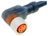 Conector M8 mamă 2m 4 pini unghi 90&deg; cu manşon și cabluri