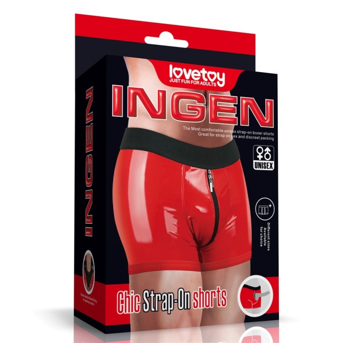 Boxeri Chic Strap-On Ingen Unisex, Wetlook, Rosu, XS/S
