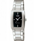 Casio Timeless LTP-1165A-1C2DF Ceas Damă Quartz Cadran Negru Brățară Argintie din Oțel Inoxidabil