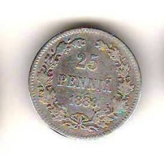SV * Finlanda / ocup. Rusia tarista 25 PENNIA 1889 * ARGINT