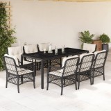 vidaXL Set mobilier de grădină cu perne, 9 piese, negru, poliratan 3212023