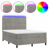 Cumpara ieftin Pat cu arcuri, saltea si LED, gri deschis, 140x200 cm, catifea