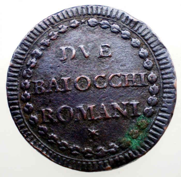C.290 ITALIA ITALIAN STATES PAPAL PAPA PIUS VI VATICAN 2 BAIOCCHI ND 1794 37,5mm