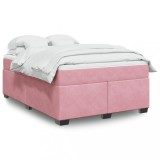 VidaXL Pat box spring cu saltea, roz, 160x200 cm, catifea