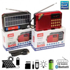 Radio cu panou solar, bluetooth, USB, lumina LED, 3W, MP3, FM, acumulator, Aux,