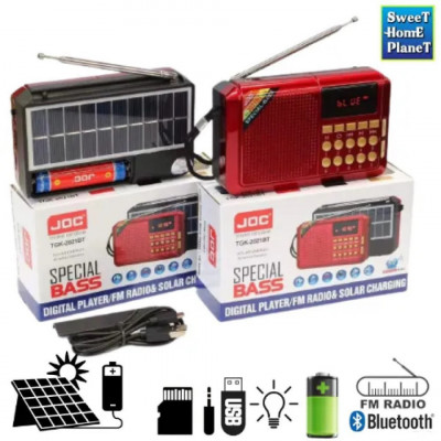 Radio cu panou solar, bluetooth, USB, lumina LED, 3W, MP3, FM, acumulator, Aux, foto