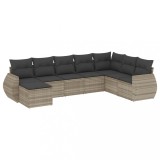 Cumpara ieftin Set mobilier de gradina cu perne, 8 piese gri deschis poliratan