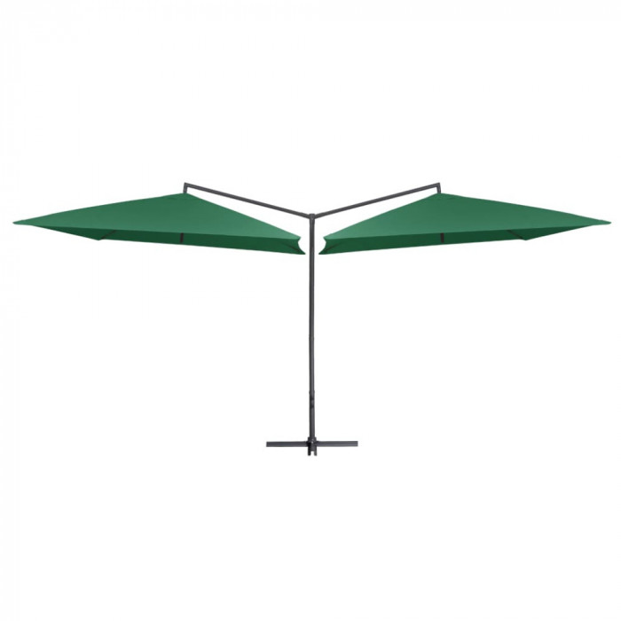 vidaXL Umbrelă de soare dublă, st&acirc;lp din oțel, verde, 250 x 250 cm