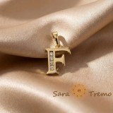 Cumpara ieftin Pandantiv litera F cu zirconia, placaj triplu cu aur 14K