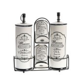 Set condimente cu suport metalic, 4 piese ceramica Maison de Famille