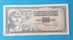 Bancnota - Jugoslavia Iugoslavia 1.000 Dinari 1978 - in stare buna foto