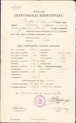 A1906 Certificat școlar, 1908, Făgăraș, elevă rom&amp;acirc;ncă ortodoxă foto