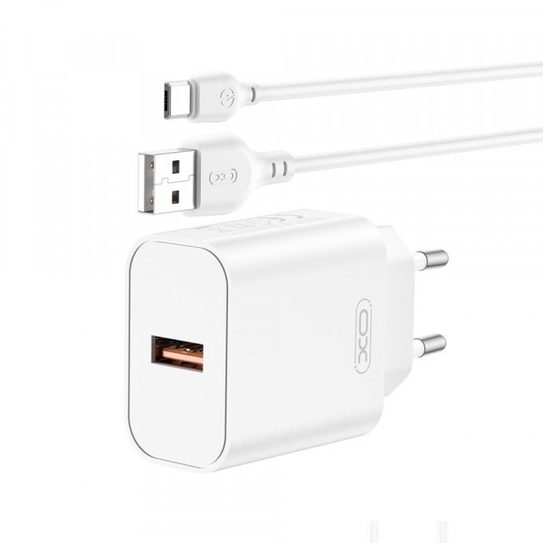 Incarcator Retea Cu Cablu USB-C XO Design CE33, 18W, 3A, 1 x USB-A, Alb