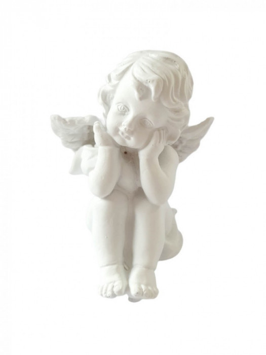 Statueta decorativa Ingeras Ganditor, Alb, 11 cm, 1225G