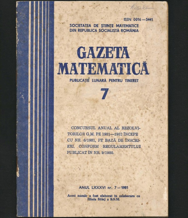 GAZETA MATEMATICĂ - REVISTA - ANUL LXXXVI, NR. 7 - IULIE, 1981