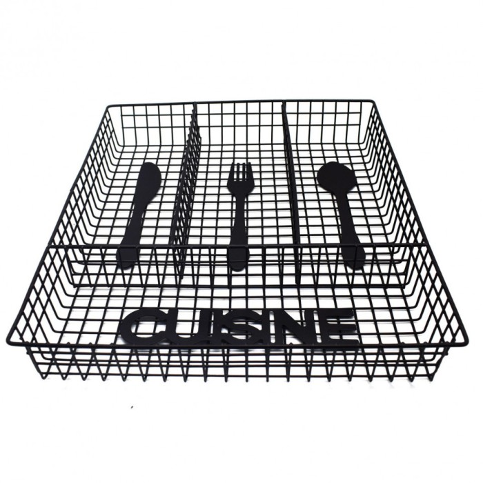 Suport organizare tacamuri Cuisine, 32 x 26 x 4cm, metal, negru