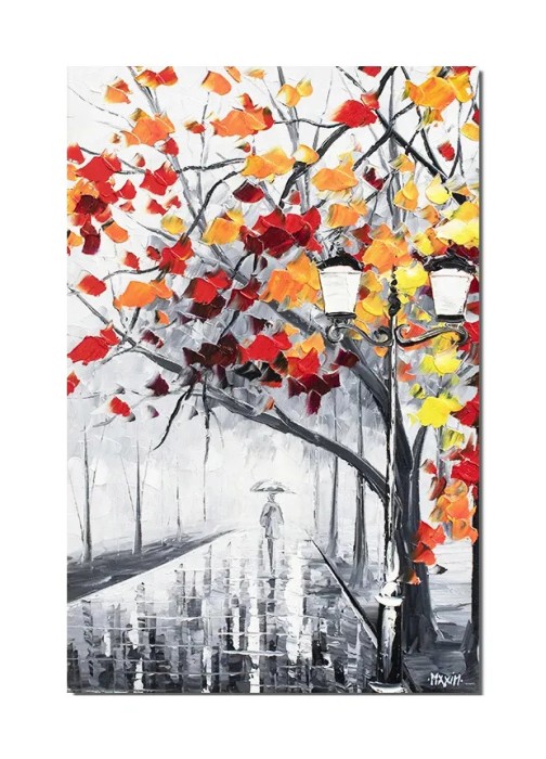 Tablou stilizat pictat manual Pe aleea vietii, 60x40cm ulei pe panza in cutit efect 3D