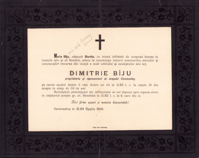 HST A730 Ferpar Dimitrie Biju reprezentant al orașului Caransebeș 1896