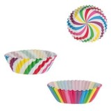 Forme de copt din h&acirc;rtie pentru cupcake, multicolore, cu dungi și mesaj 'Let's Party', &Oslash;10.5 cm, 100 buc, CMCLASS
