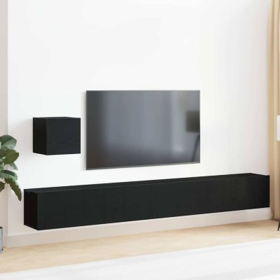 Set comodă TV 4 pcs Stejar negru 80 x 30 x 30 cm Lemn compozit foto