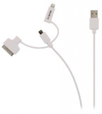 Cablu USB 2.0 A tata - micro USB tata cu adaptor lightning si Apple Dock 30 pini, 1m, alb, Valueline