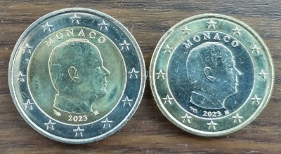 Lot 2 monede Monaco - 1 și 2 Euro 2023 foto