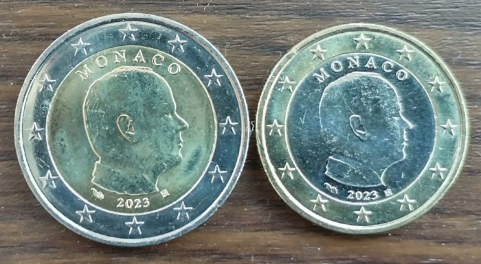 Lot 2 monede Monaco - 1 și 2 Euro 2023