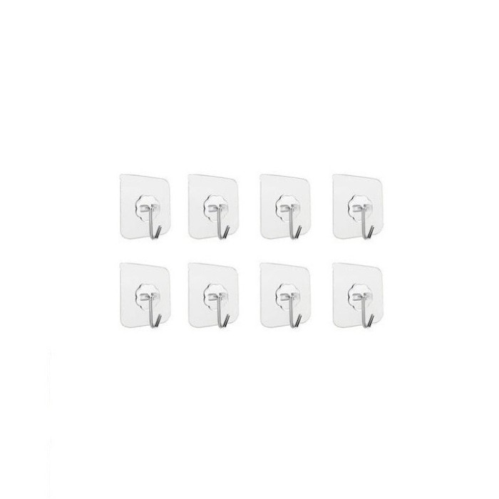 Set 8 carlige adezive transparente, rezistente, multifunctionale, plastic, metal