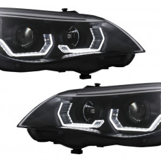 Faruri 3D LED Angel Eyes compatibil cu BMW Seria 5 E60 E61 (2003-2007) LCI Design Negru