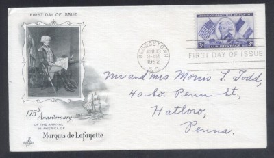 United States 1952 Lafayette FDC K.515 foto