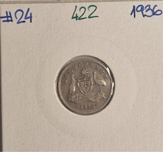 422 Australia 3 Pence - George V 1936, KM#24, argint, usor deformata