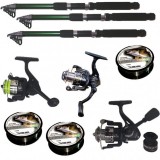 Set pescuit cu 3 lansete de 3.6m Cool Angel, trei mulinete si gute Rainbow